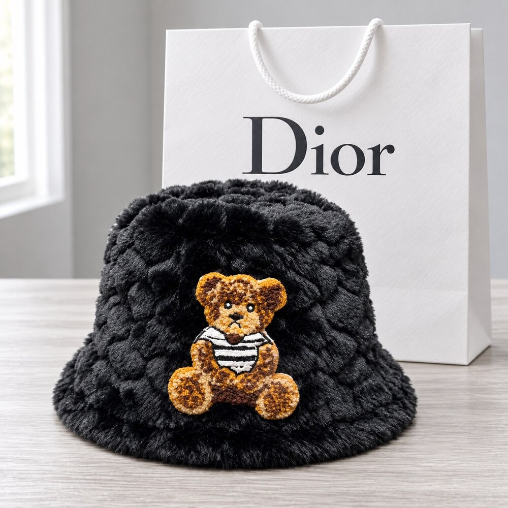Dior Black Teddy Faux Fur Bucket Hat